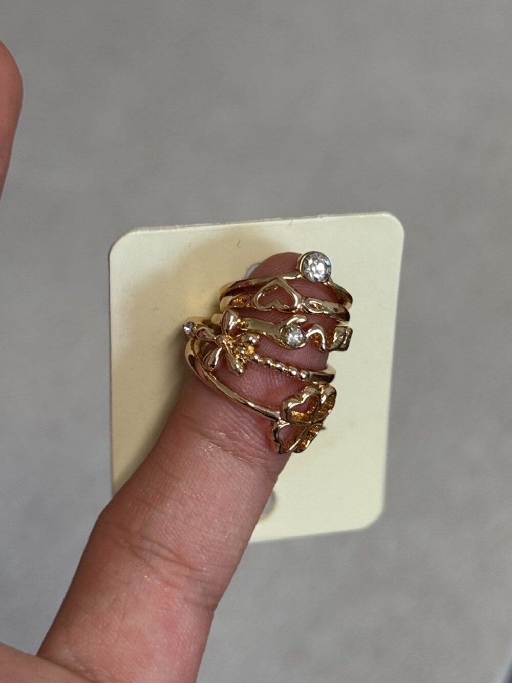 Dainty Gold Crystal Stackable Rings Set - Picture 3 of 3